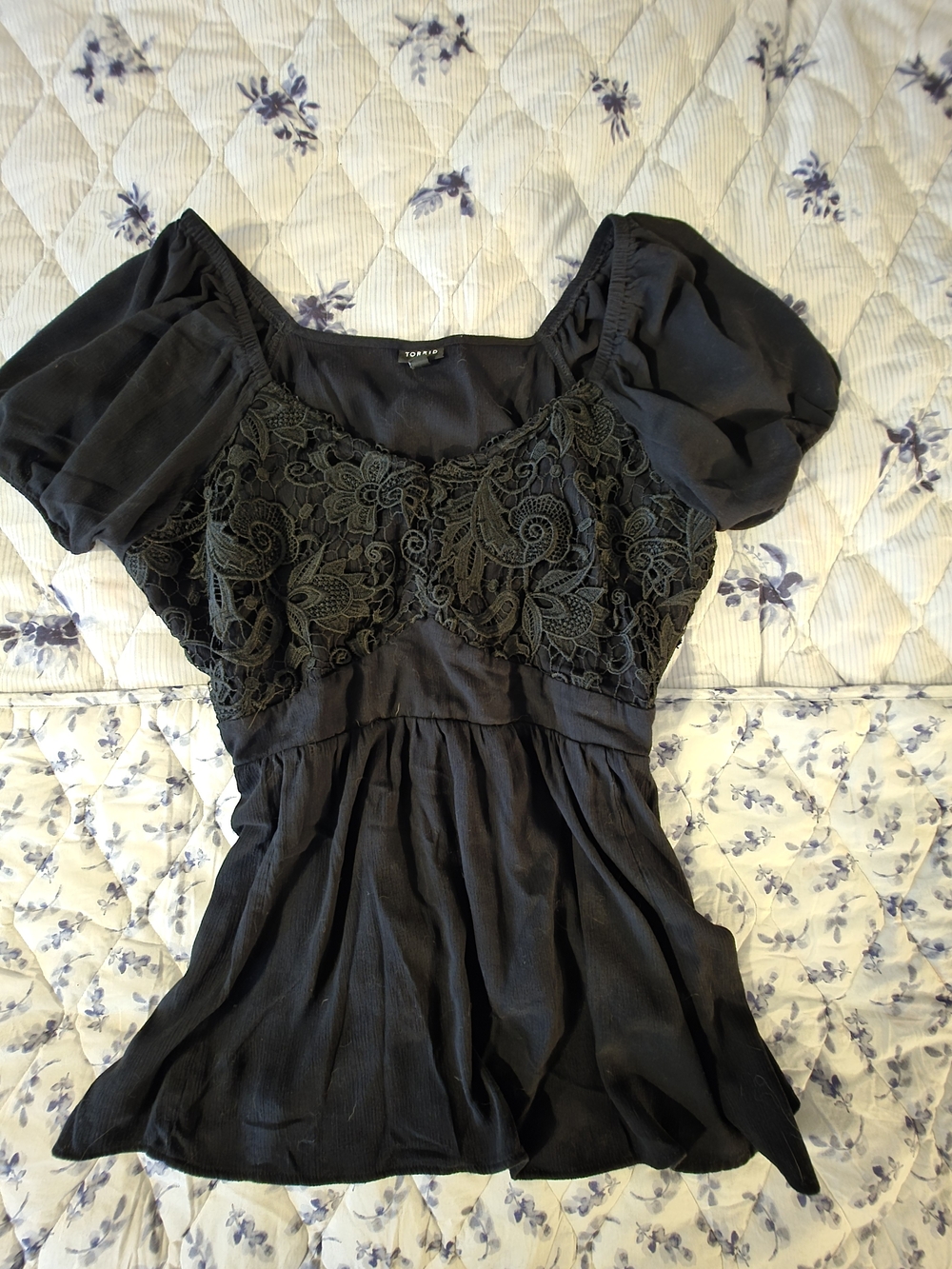 torrid Black Lace Bodice Peasant Top